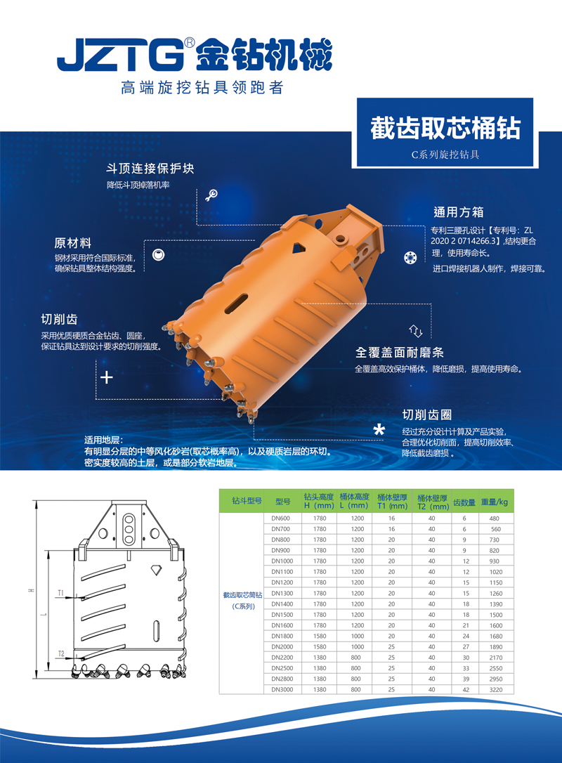 截齿取芯桶钻钻斗